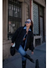 Cepli Bomber Ceket Mont - Siyah