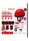 Çocuk Kaskı Ve Dizlik, Dirseklik Eldiven Set KIRMIZ/KIRMIZISİYAH