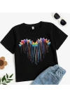 Çocuk Unisex Baskılı T-Shirt - Siyah