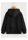 Çocuk Unisex Kapüşonlu Vintages Baskılı Sweatshirt - Siyah