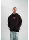 Double Oversize Kapşonlu Dijital Patchli SweatShirt - Kahve