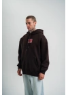 Double Oversize Kapşonlu Dijital Patchli SweatShirt - Kahve