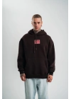 Double Oversize Kapşonlu Dijital Patchli SweatShirt - Kahve