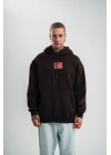 Double Oversize Kapşonlu Dijital Patchli SweatShirt - Kahve