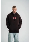 Double Oversize Kapşonlu Dijital Patchli SweatShirt - Kahve