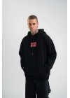 Double Oversize Kapşonlu Dijital Patchli SweatShirt - Siyah