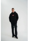 Double Oversize Kapşonlu Dijital Patchli SweatShirt - Siyah