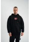 Double Oversize Kapşonlu Dijital Patchli SweatShirt - Siyah
