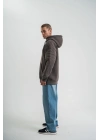 Double Oversize Kapşonlu Nakışlı SweatShirt - Füme