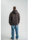 Double Oversize Kapşonlu Nakışlı SweatShirt - Füme