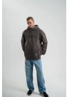Double Oversize Kapşonlu Nakışlı SweatShirt - Füme