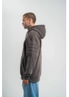 Double Oversize Kapşonlu Nakışlı SweatShirt - Füme