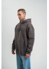 Double Oversize Kapşonlu Nakışlı SweatShirt - Füme