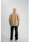 Double Oversize Kapşonlu Şimşek Pano Baskılı SweatShirt - Bej