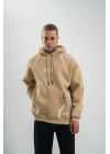 Double Oversize Kapşonlu Şimşek Pano Baskılı SweatShirt - Bej