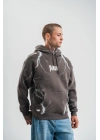 Double Oversize Kapşonlu Şimşek Pano Baskılı SweatShirt - Füme