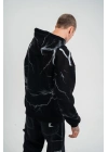 Double Oversize Kapşonlu Şimşek Pano Baskılı SweatShirt - Siyah