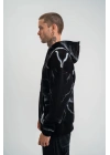 Double Oversize Kapşonlu Şimşek Pano Baskılı SweatShirt - Siyah