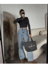 Düğme Detaylı Yıkamalı Crop