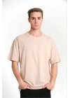 Erkek 24/1 Düz A Kalite Oversize T-shirt - Bej