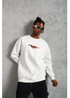 Erkek 3 İplik Gangster Baskılı Sweatshirt - Beyaz