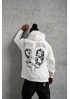 Erkek 98 Baskılı Kapşonlu Sweat - Beyaz