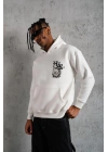 Erkek Baskılı Kapşonlu Sweat - Beyaz