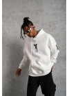 Erkek Baskılı Kapüşonlu Sweat - Beyaz