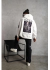 Erkek Baskılı Kapüşonlu Sweat - Beyaz