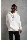 Erkek Baskılı Kapüşonlu Sweat - Beyaz