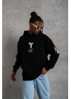 Erkek Baskılı Kapüşonlu Sweat - Siyah