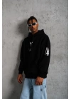 Erkek Baskılı Kapüşonlu Sweat - Siyah