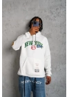 Erkek Baskılı Kapüşonlu Sweatshirt - Beyaz