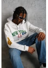 Erkek Baskılı Kapüşonlu Sweatshirt - Beyaz