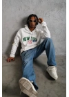Erkek Baskılı Kapüşonlu Sweatshirt - Beyaz