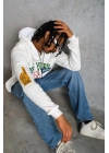Erkek Baskılı Kapüşonlu Sweatshirt - Beyaz