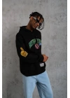 Erkek Baskılı Kapüşonlu Sweatshirt - Siyah
