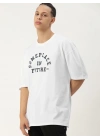 Erkek Baskılı Oversize T-shirt - Beyaz