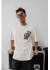 Erkek Baskılı Oversize T-shirt - Beyaz