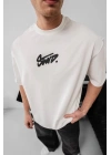 Erkek Baskılı Oversize T-shirt - Beyaz