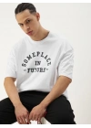 Erkek Baskılı Oversize T-shirt - Beyaz