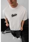 Erkek Baskılı Oversize T-shirt - Beyaz
