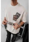 Erkek Baskılı Oversize T-shirt - Beyaz