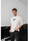 Erkek Baskılı Oversize T-shirt - Beyaz