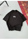 Erkek Baskılı Oversize T-shirt - Siyah