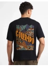 Erkek Baskılı Oversize T-shirt - Siyah
