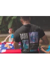 Erkek Bisiklet Yaka Baskılı Oversize T-Shirt - Siyah
