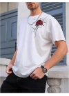 Erkek Bisiklet Yaka Kısa Kol Baskılı T-shirt - Beyaz