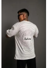 Erkek Bisiklet Yakalı Sırt Baskılı Oversize T-Shirt - Beyaz