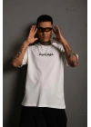 Erkek Bisiklet Yakalı Sırt Baskılı Oversize T-Shirt - Beyaz